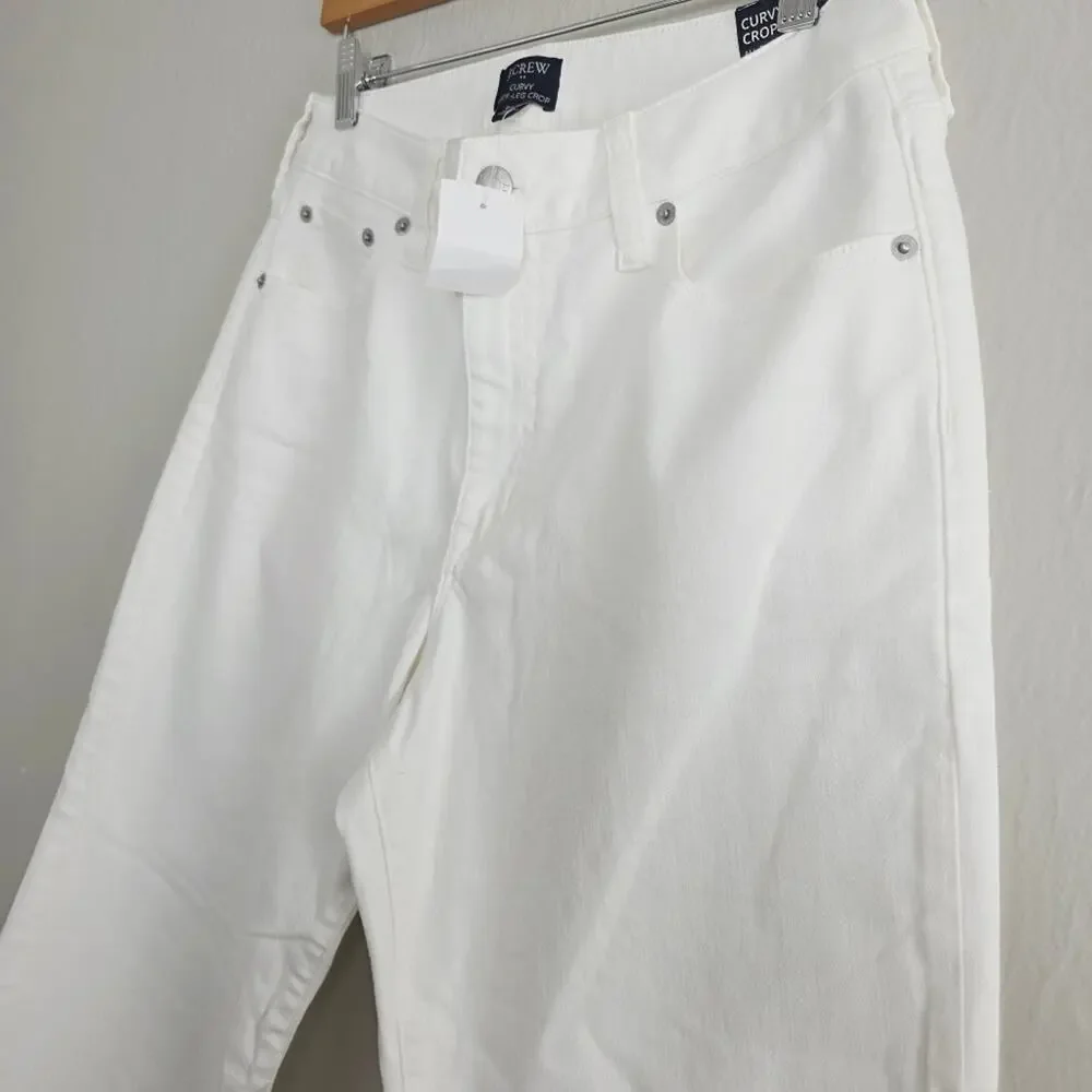 J. Crew Curvy Wide-Leg Crop Jeans White Raw Hem High Rise NWT - Size 29 Petite